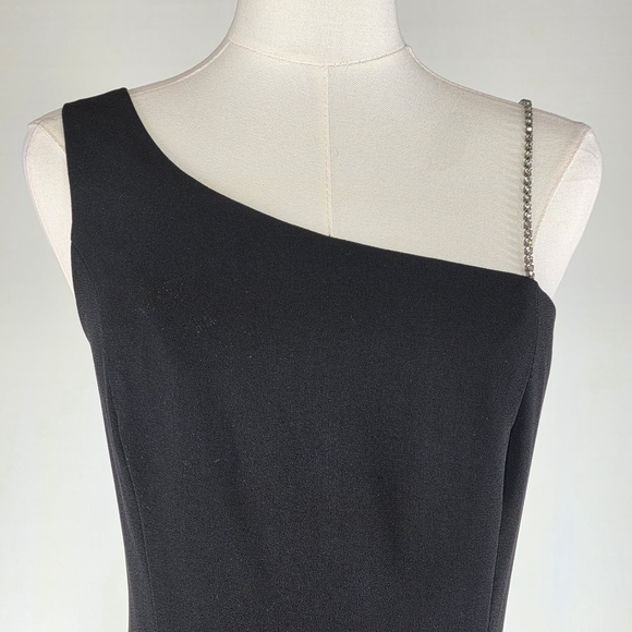 Elegant CDC Evening Black Gown Women’s 10 One Shoulder Rhinestone Strap Formal - Picture 3 of 11